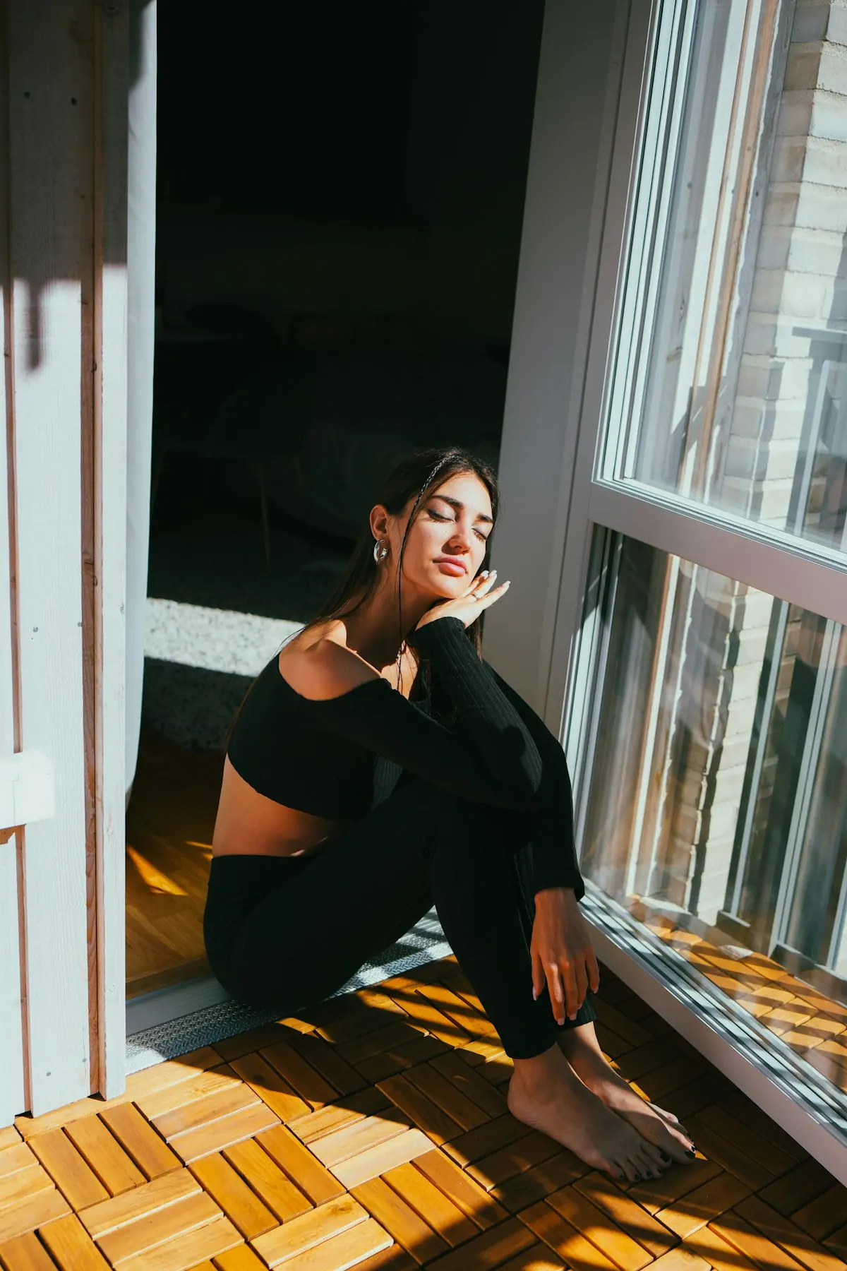 A guest stretching outdoors in morning light