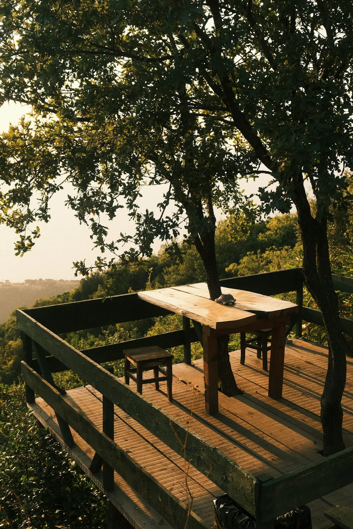 An outdoor bath on a wooden deck