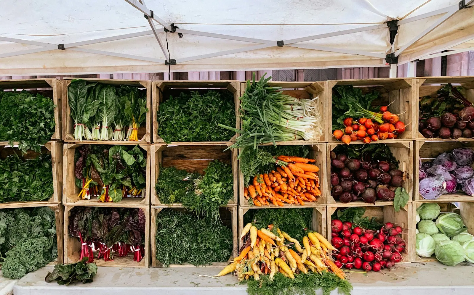 Seasonal produce at a market stall
